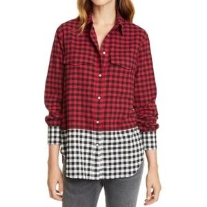 RAG & BONE Birdie Colorblock Red, White and Black Checkered Button Down Shirt